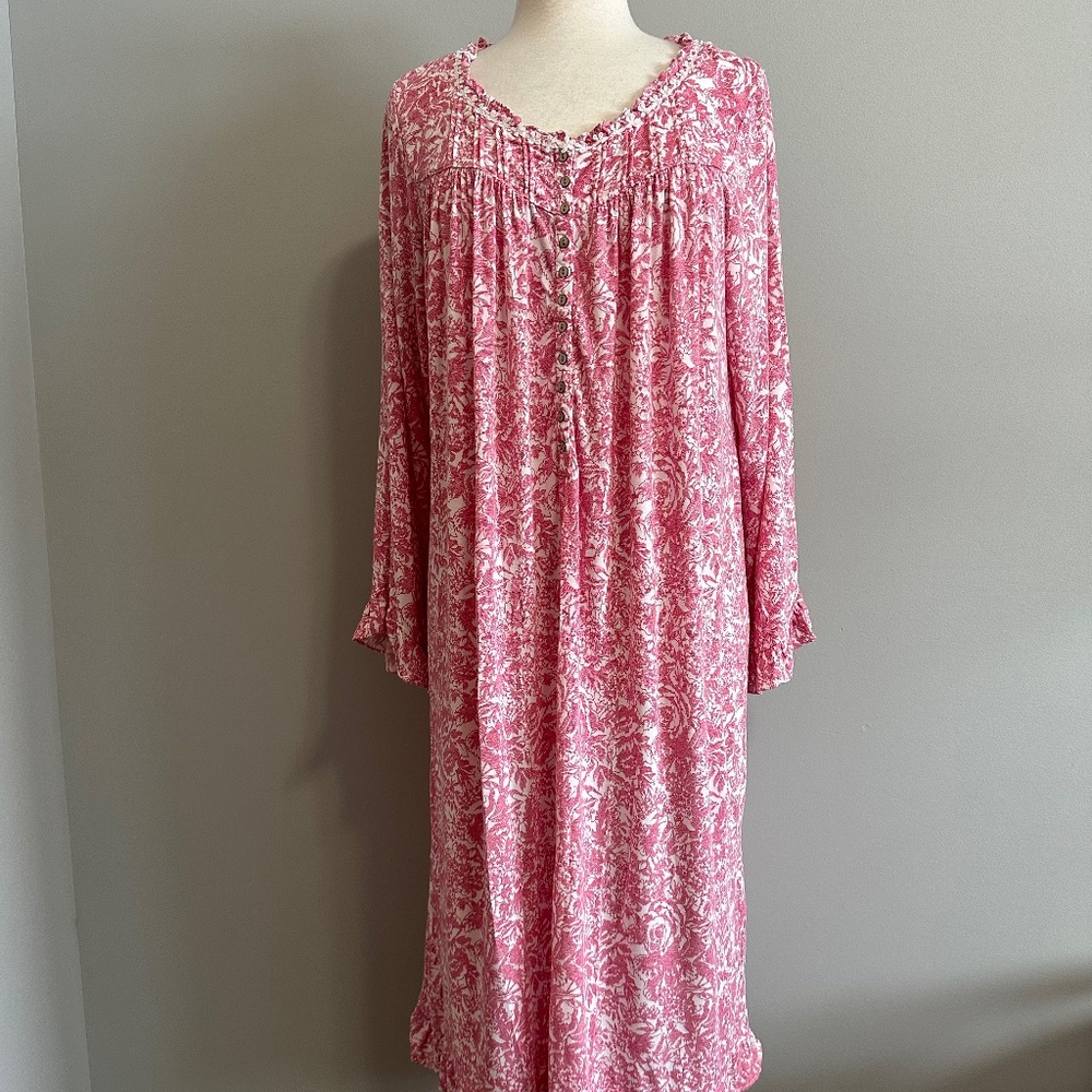 Eileen West Soft Modal Long Sleeve Red Floral Nightgown Women's Size M